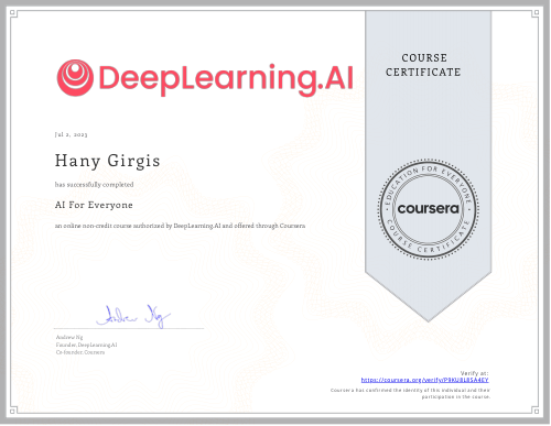شهادة AI For Everyone من DeepLearning.AI
