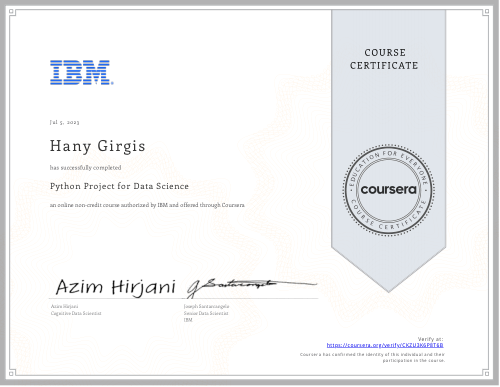 شهادة Python Project for Data Science من IBM