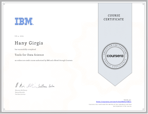 شهادة Tools for Data Science من IBM